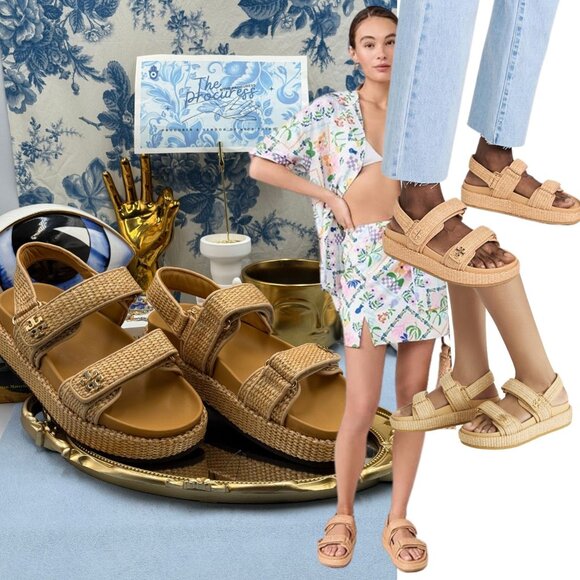 🆕 TORY BURCH 🧿 NWOB Kira Sport Sandal, Havana Sand Natural Raffia - Sz US 7 - Picture 1 of 16